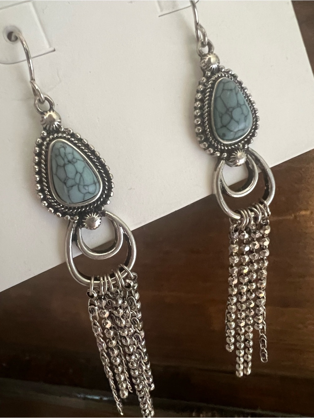 Absolutely gorgeous Lucky Brand turq gemstone and silver dangle earrings